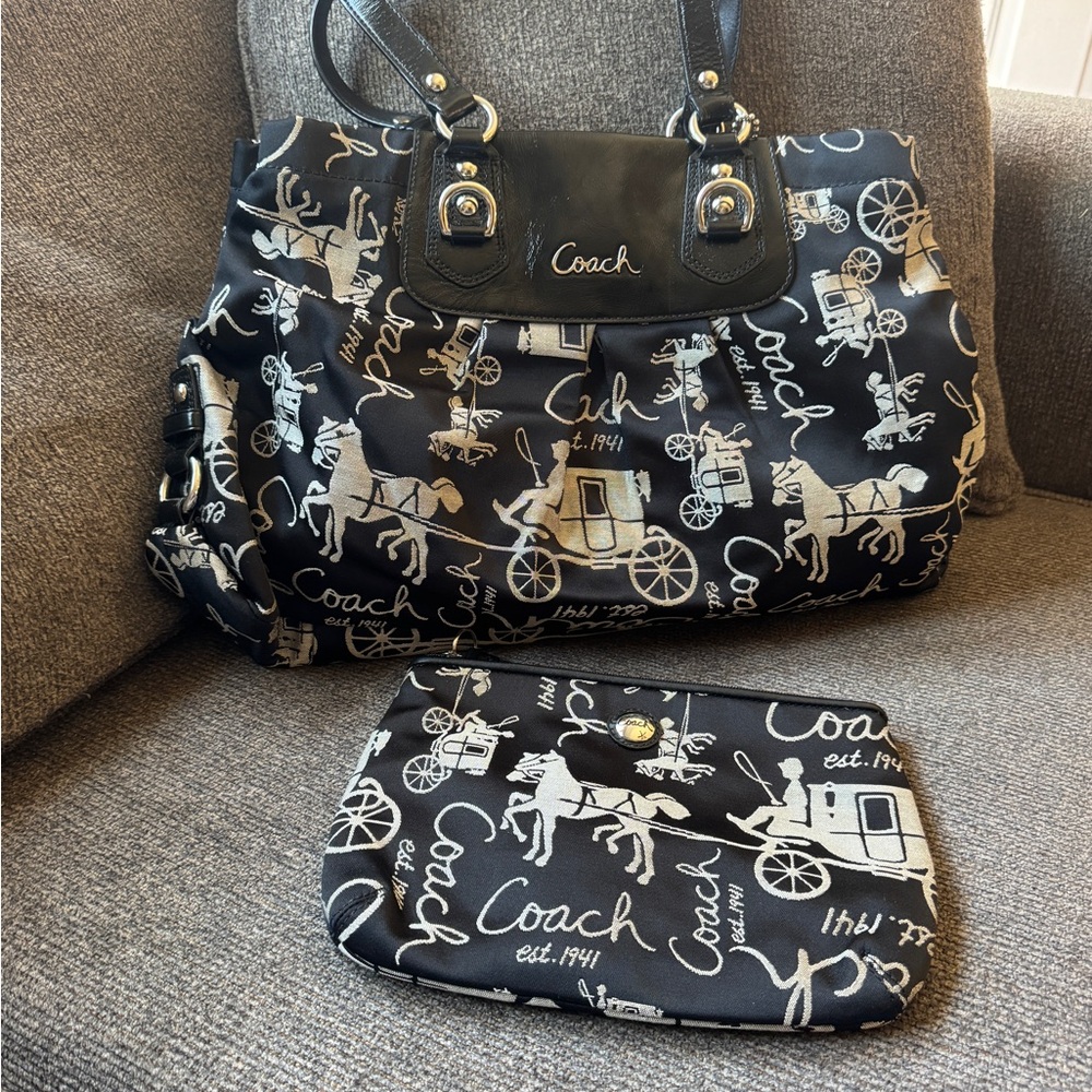 Coach Black and White Horse Carriage Tote - Picture 2 of 6